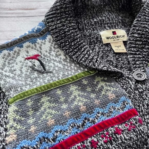 Vintage Woolrich Women's Gray Red Long Sleeve Button Down Ski Cardigan size  M - Picture 3 of 12